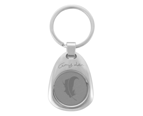 The front side of Personalized Bell Shape Coin Holder Keychain with coin inside.