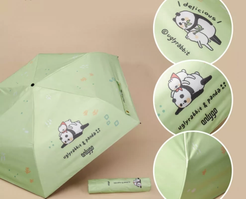 醜白兔聯名晴雨傘-熊貓款傘面插畫細節