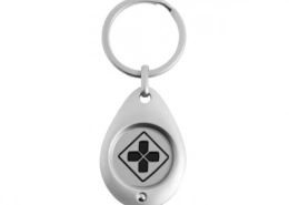 The Front Side Of Drop Shaped Trolley Coin Keychain