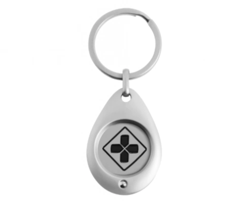 The Front Side Of Drop Shaped Trolley Coin Keychain