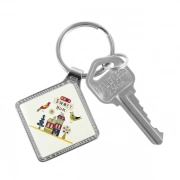 Diamond Shaped Keychain With Embossed Border Combinig With Keys