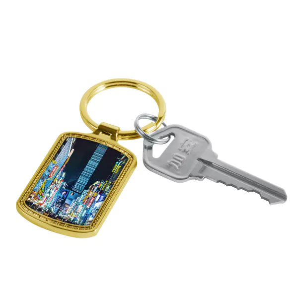 High Quality Zinc Alloy Of Rounded Rectangular Keychain With Embossed Border