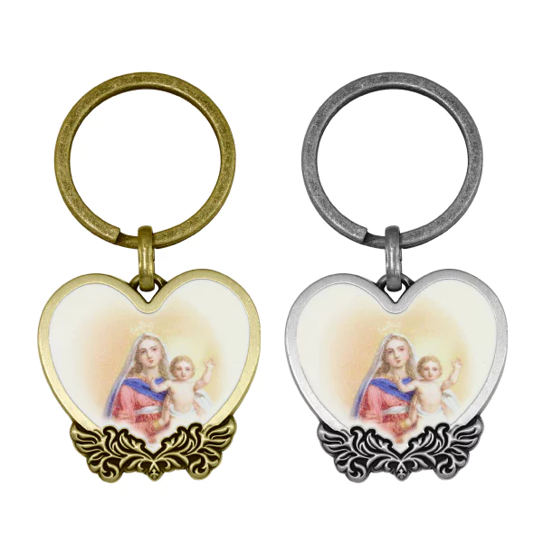 Relief Design Of Heart Shaped Metal Keychain With Decorative Border