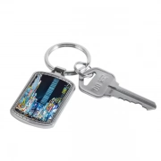 Rounded Rectangular Keychain With Embossed Border Combinig With Keys