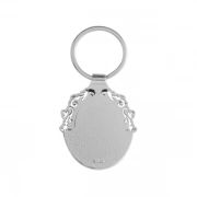 The Back Side Of Custom Oval Shaped Keychain With Hollow Border