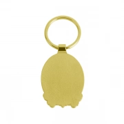 The Back Side Of Oval Shaped Metal Keychain With Decorative Border