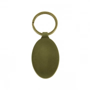 The Back Side Of Vertically Oriented Oval Keychain With Embossed Border