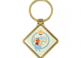 The Front Side Of Diamond Shaped Keychain With Embossed Border