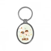 The Front Side Of Egg Shaped Keychain With Embossed Border