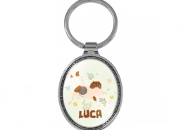 The Front Side Of Egg Shaped Keychain With Embossed Border