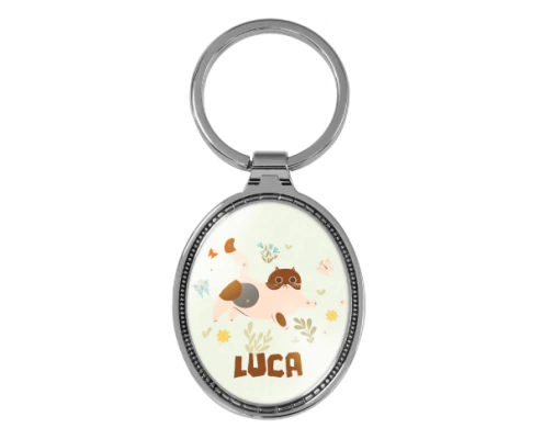 The Front Side Of Egg Shaped Keychain With Embossed Border