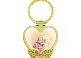 The Front Side Of Heart Shaped Metal Keychain With Decorative Border