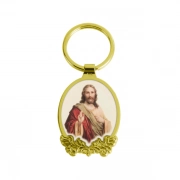 The Front Side Of Oval Shaped Metal Keychain With Decorative Border