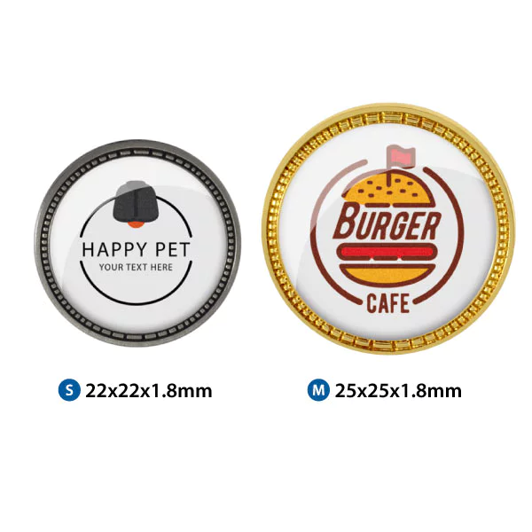 Different Sizes Of Custom Round Badge With Decorative Edges