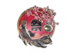 Front Side Of The Glitter Japanese Style Cherry Blossom Pin Badge