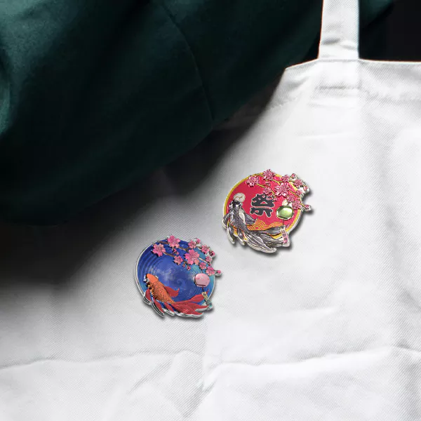 Use The Glitter Japanese Style Cherry Blossom Pin Badge To Promote Your Brand