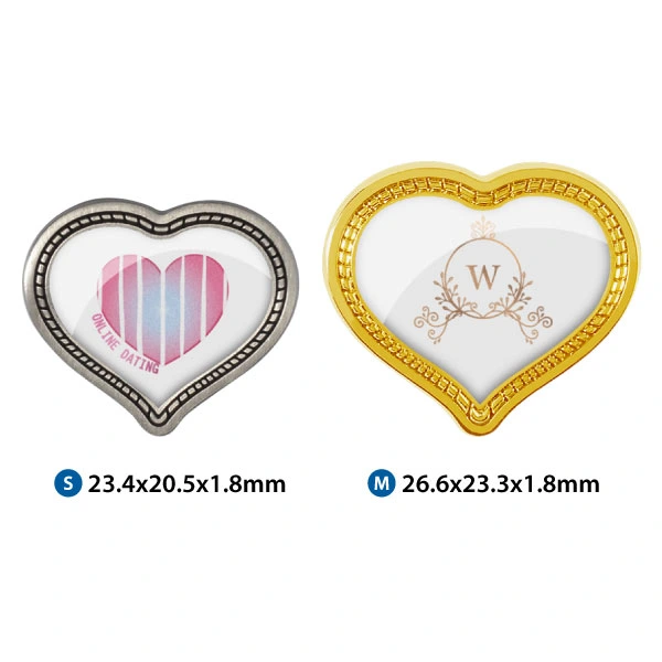 Different Sizes Of Custom Heart Shaped Badge With Decorative Edges