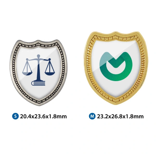 Different Sizes Of Custom Shield Shaped Badge With Decorative Edges