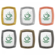 Various Colors Of Custom Can Shaped Badge With Decorative Edges