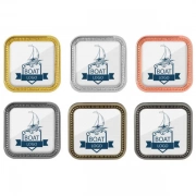 Various Colors Of Custom Rounded Corner Square Badge With Decorative Edges